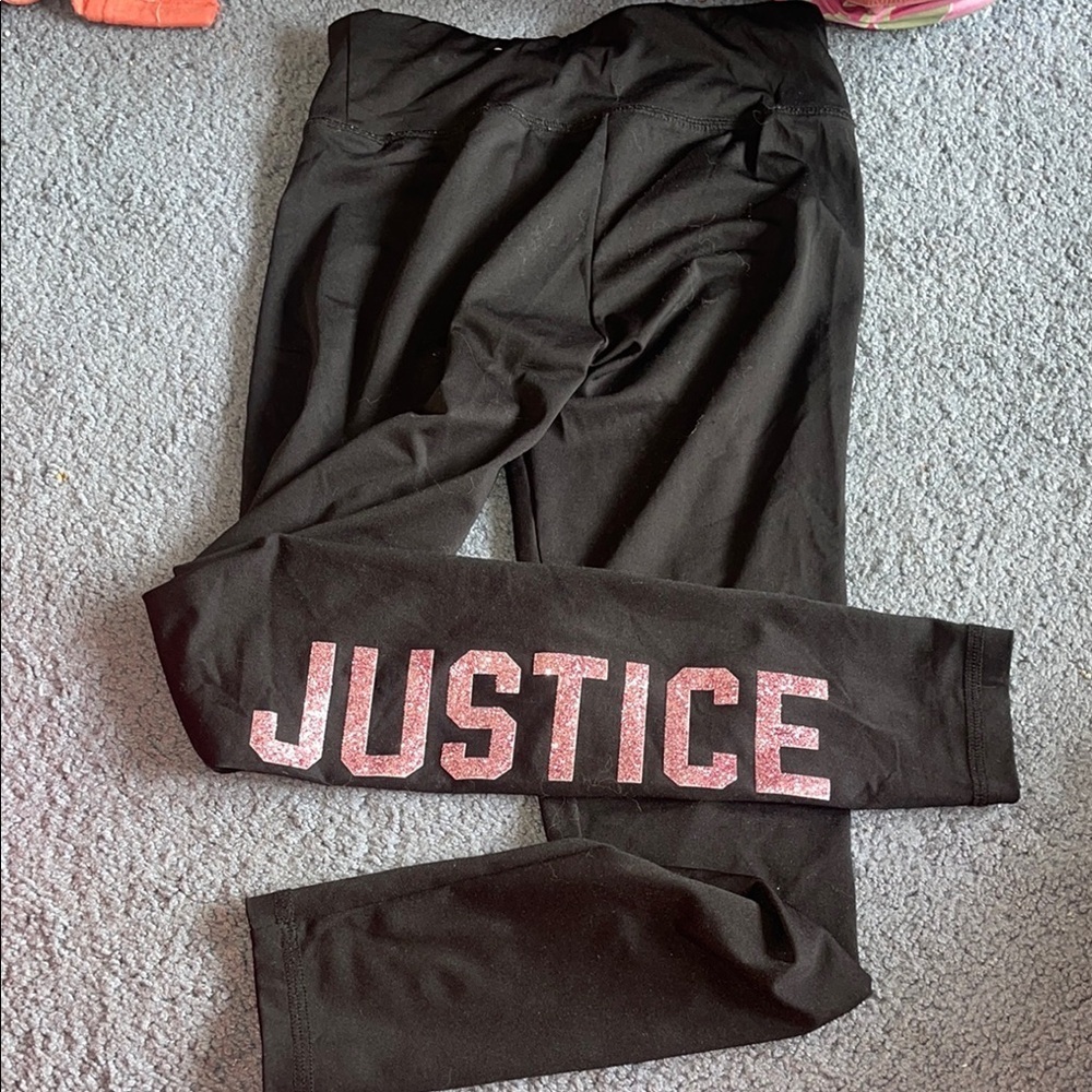 Justice Black Leggings with Bold Branding
